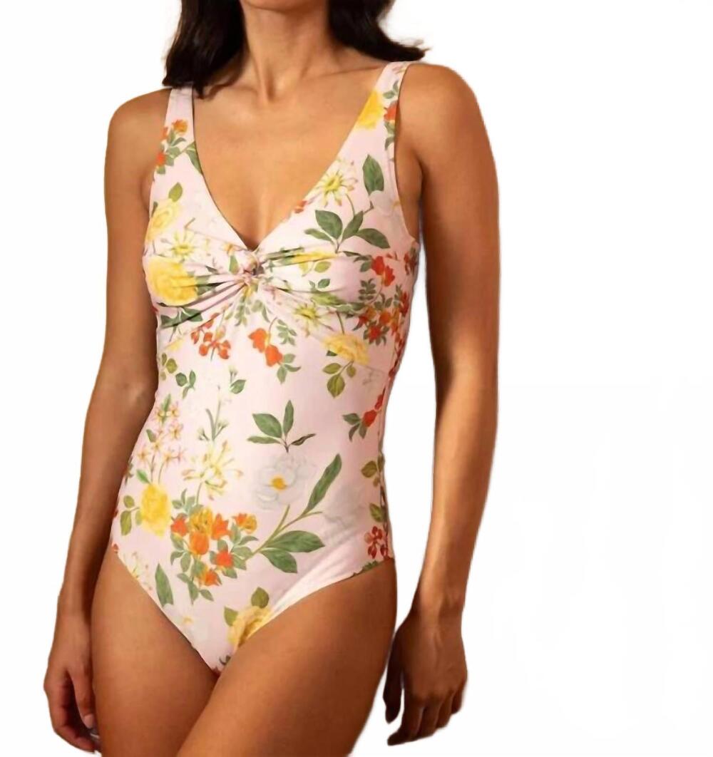 NEW VERANDAH twisted drape maillot one piece bikini in blush multi floral